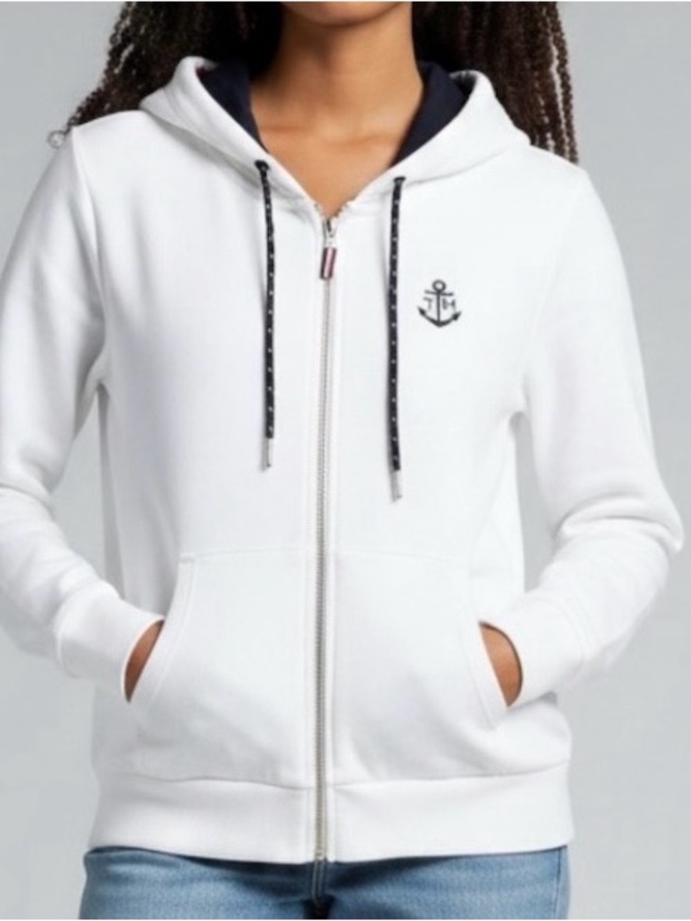 Tommy Hilfiger Women's White Zip-Up Hooded Sweatshirt